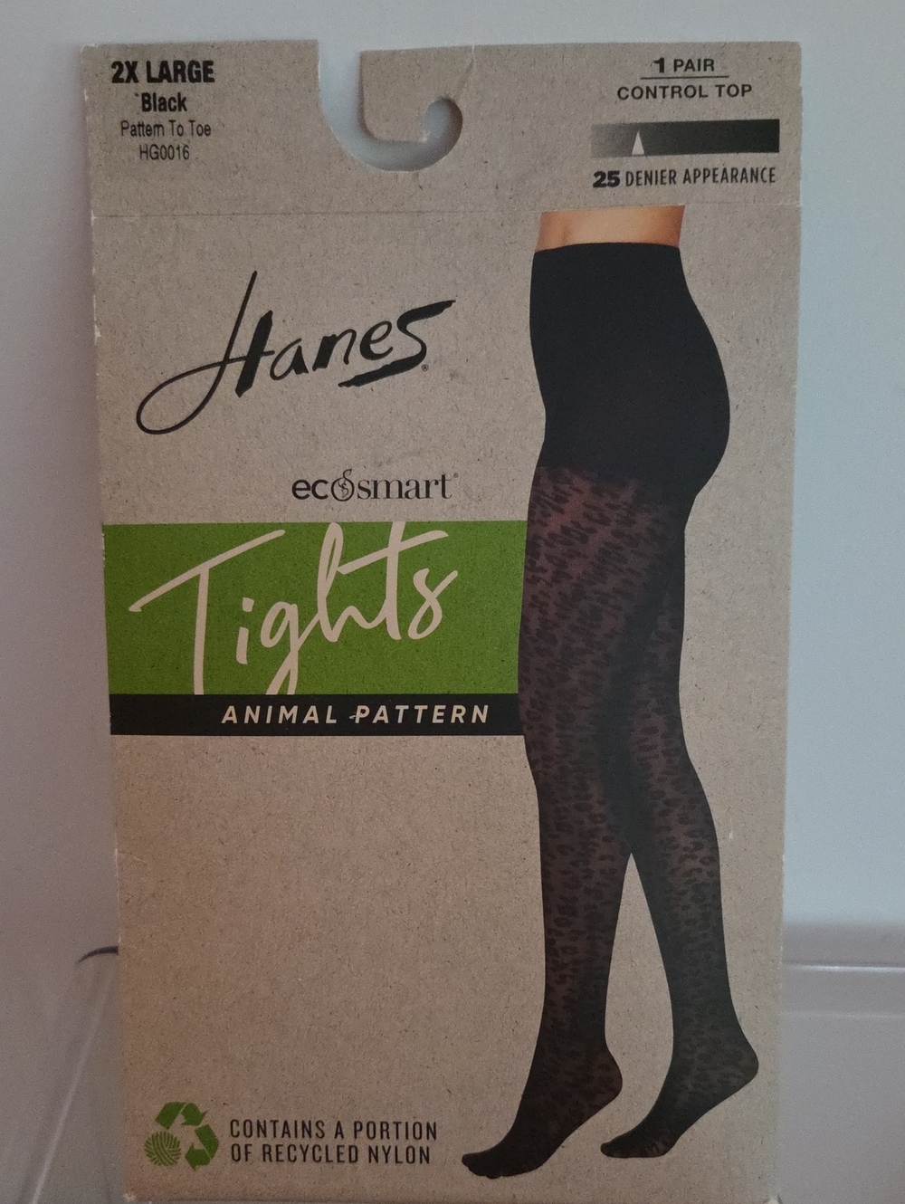 Hanes Black Animal Pattern Control Top Tights, NWT size 2xl